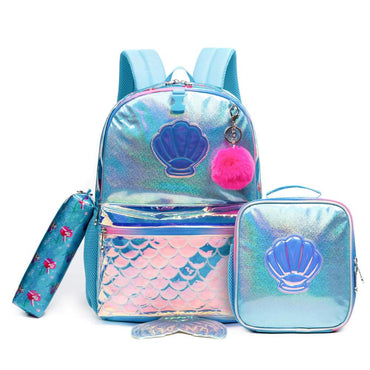 (NET) Mermaid Glitter Backpack With lunch Box Set Of 3 Pcs