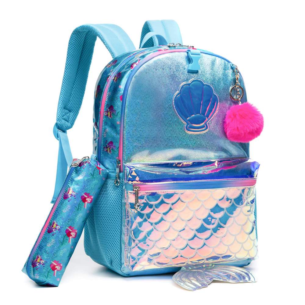 (NET) Mermaid Glitter Backpack With lunch Box Set Of 3 Pcs