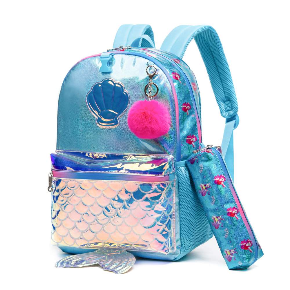 (NET) Mermaid Glitter Backpack With lunch Box Set Of 3 Pcs