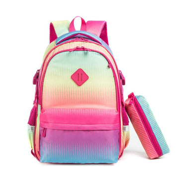 (NET) Rainbow Children's Backpack Insulated Lunch Box Light Pencil Holder Set Of 3 Pcs