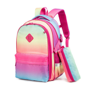 (NET) Rainbow Children's Backpack Insulated Lunch Box Light Pencil Holder Set Of 3 Pcs