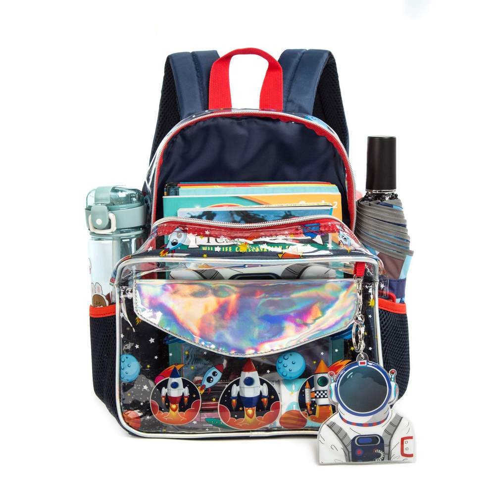 (NET) Astronaut Backpack 13 inch Transparent Toddlers Backpack See Through Preschool Bag with Lunch Bag and Pencil Case / 131012-3