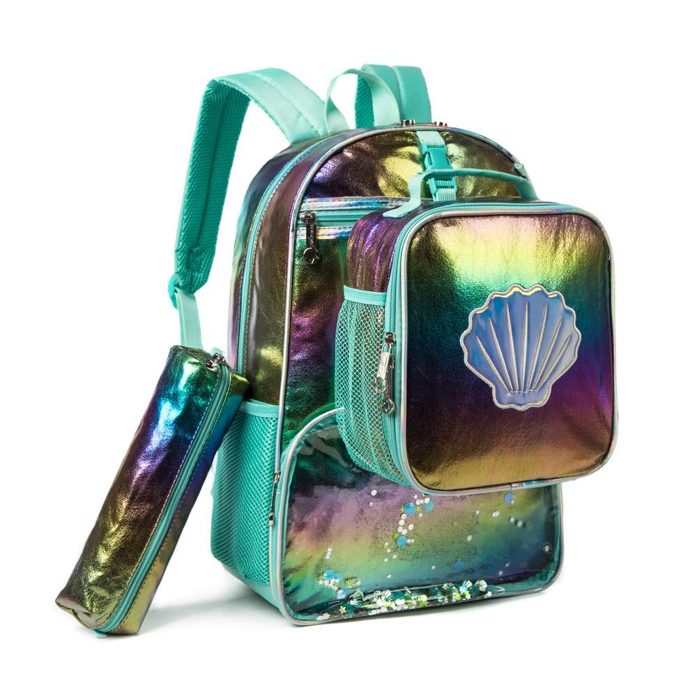 (NET) Mermaid Shell School Bag Lunch Bag & Pencil Case Set of 3 Pcs