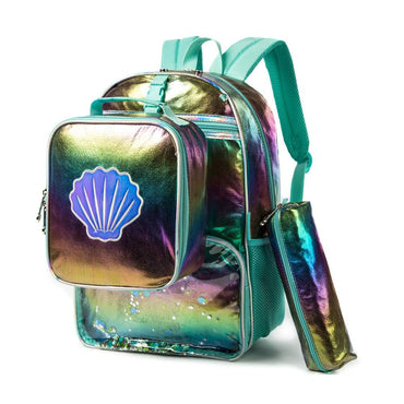 (NET) Mermaid Shell School Bag Lunch Bag & Pencil Case Set of 3 Pcs