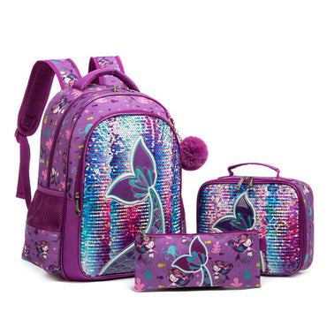 (NET) School Backpack Girls Sequin Backpack With Lunch Box Set Of 3 pcs / 1049-3