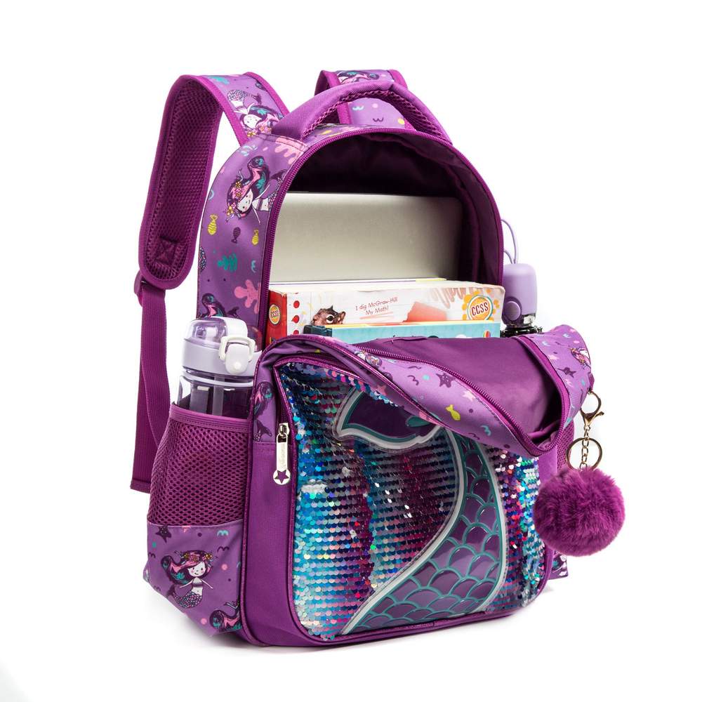 (NET)School Backpack Girls 16 Inch Girls School Sequin Backpack with Lunch Box Backpack Women Girls School Supplies Set 3 pcs / 1049-3