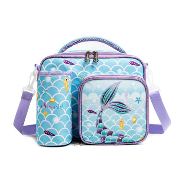 (NET) Mermaid Insulated Lunch Bag with Snack Pocket Bottle Holder