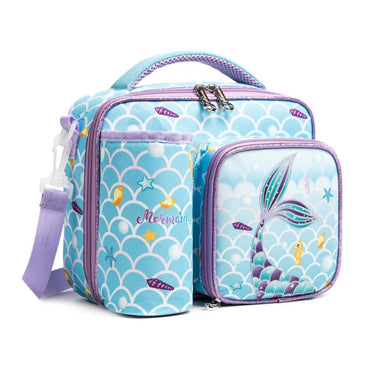 (NET) Mermaid Insulated Lunch Bag with Snack Pocket Bottle Holder