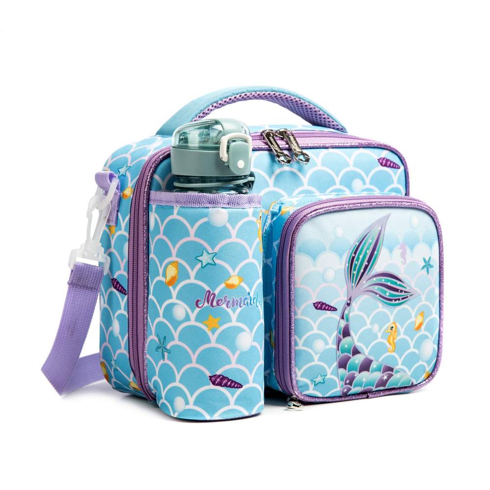 (NET) Mermaid Insulated Lunch Bag with Snack Pocket Bottle Holder