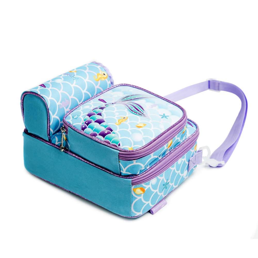 (NET) Mermaid Insulated Lunch Bag with Snack Pocket Bottle Holder