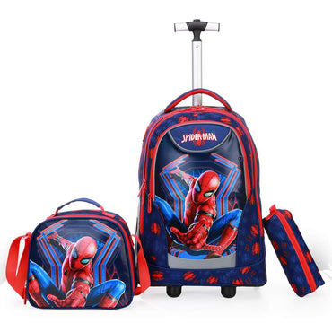 (NET) 3 in 1 Spiderman Cartoon Trolley School Bag With Back Pack