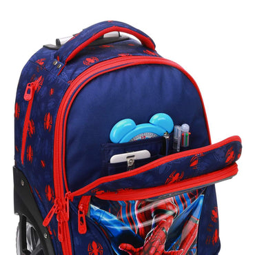 (NET) 3 in 1 Spiderman Cartoon Trolley School Bag With Back Pack