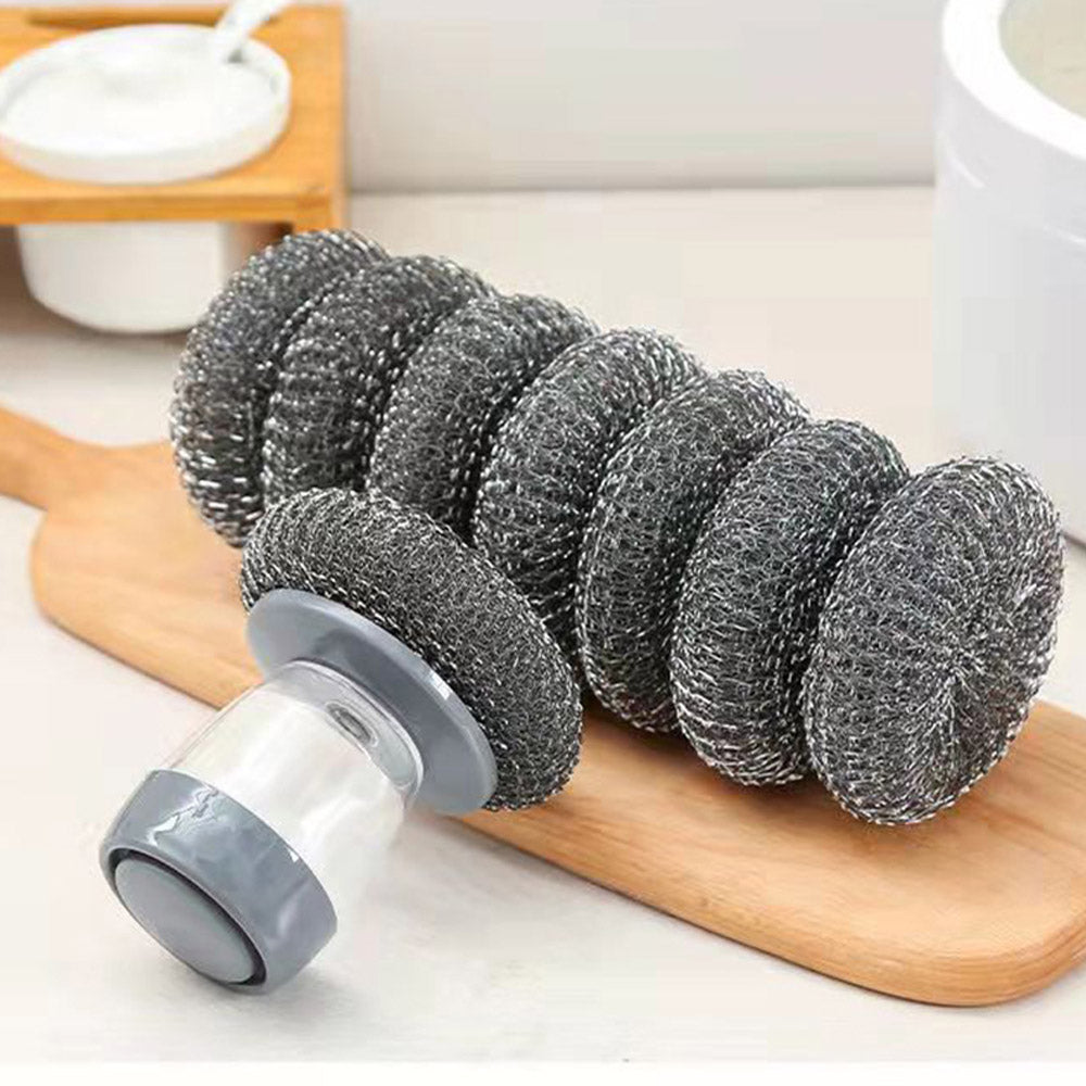 Dish Scrub Brush with Soap Dispenser - Palm Scrub Washing Brush for Dishes Pots Pans Sink Cleaning Kitchen Scrubber Storage with