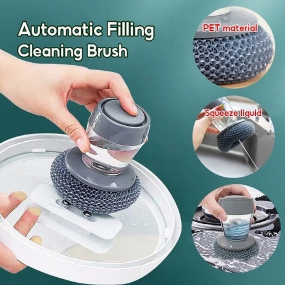 Soap Dispensing Palm Brush Scrub Cleaning Brush With Liquid Storage Tank Kitchen Dishwashing Brush For Pot Pan Sink Cleaning