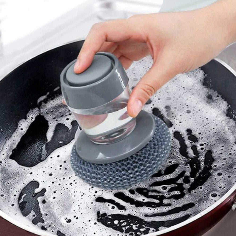 Automatic Pressing Cleaning Brush Soap Dispensing Metal Scrub Liquid  Storage Tank Sponge Scrubber Dishwashing Pot Kitchen Tools