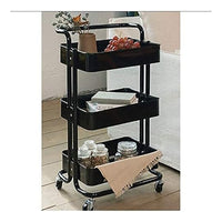 **NET** 3-Tier Metal Rolling Utility Cart with HandleMakeup Cart with Wheels Mobile Storage Serving Organizer for Kitchen Office Bar Salon - Black