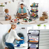 **NET** 3-Tier Metal Rolling Utility Cart with HandleMakeup Cart with Wheels Mobile Storage Serving Organizer for Kitchen Office Bar Salon - Black