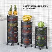 (Net) 4 Layer Round Basket Kitchen Rotating Storage Rack Storage Rack Fruit Vegetables Metal Storage Cages With Wheels Cart