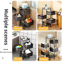 (Net) Rotating Multi-Layer Kitchen Storage Shelf 5 Tier Square Storage Rack with Wheels, Fruit Vegetable Storage Basket, Movable Household Storage Rack for Kitchen