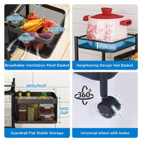 (Net) Rotating Multi-Layer Kitchen Storage Shelf 5 Tier Square Storage Rack with Wheels, Fruit Vegetable Storage Basket, Movable Household Storage Rack for Kitchen