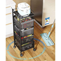 (Net) Rotating Multi-Layer Kitchen Storage Shelf 5 Tier Square Storage Rack with Wheels, Fruit Vegetable Storage Basket, Movable Household Storage Rack for Kitchen