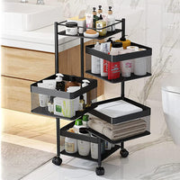 (Net) Rotating Multi-Layer Kitchen Storage Shelf 5 Tier Square Storage Rack with Wheels, Fruit Vegetable Storage Basket, Movable Household Storage Rack for Kitchen