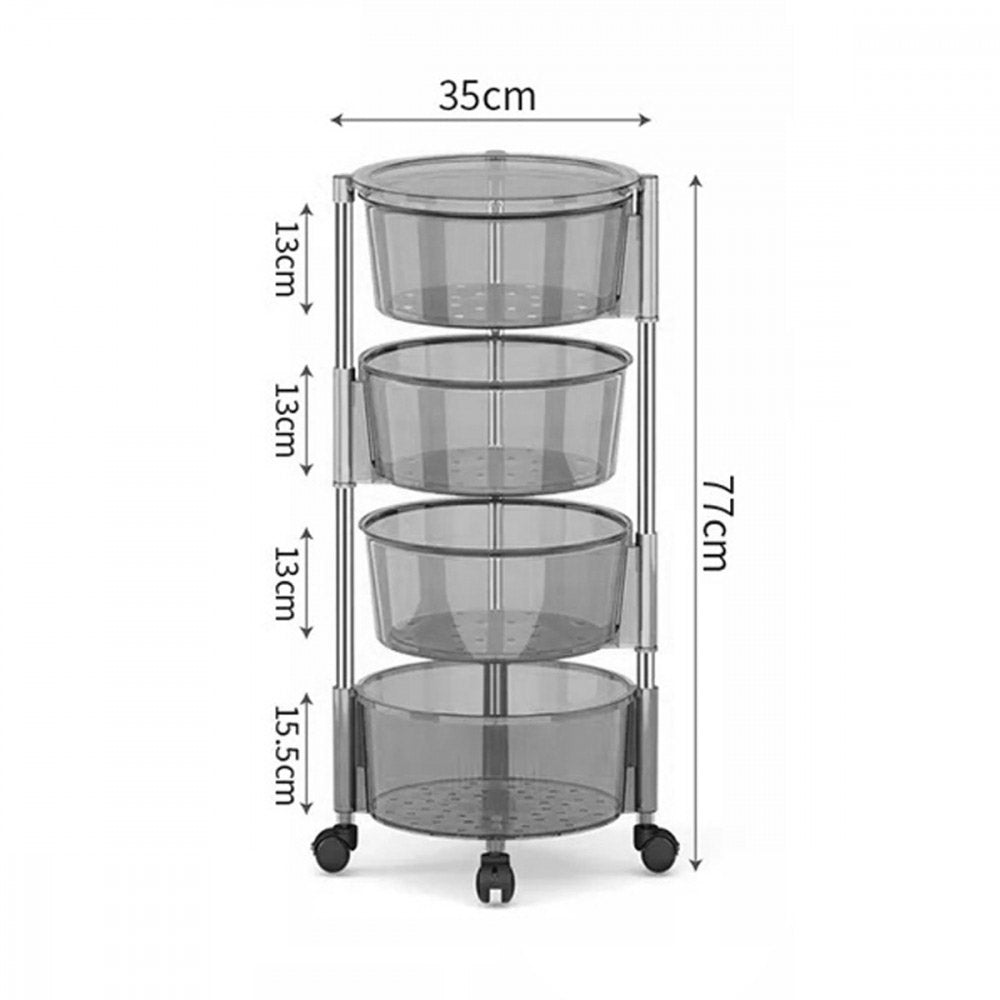 (Net) 4 Layer Round Acrylic Multifunctional Rotary Storage Basket with wheels Transparent Grey