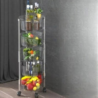 (Net) 5 Layer Round Acrylic Multifunctional Rotary Storage Basket with wheels Transparent Grey