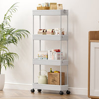 Modern Home 4 Tier Narrow Sliding Storage Organizer Rack for Laundry,Bathroom,Kitchen Rolling Cart (White)