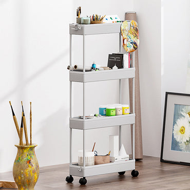 Modern Home 4 Tier Narrow Sliding Storage Organizer Rack for Laundry,Bathroom,Kitchen Rolling Cart (White)