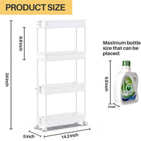 Modern Home 4 Tier Narrow Sliding Storage Organizer Rack for Laundry,Bathroom,Kitchen Rolling Cart (White)