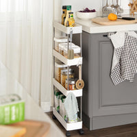 Modern Home 4 Tier Narrow Sliding Storage Organizer Rack for Laundry,Bathroom,Kitchen Rolling Cart (White)