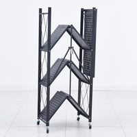 (Net) Folding Shelf 4-Tier Storage Shelves with Wheels Heavy Duty Shelving Unit Metal Shelves Organizer Rack for Kitchen, Garage, Home, Office..