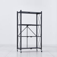 (Net) Folding Shelf 4-Tier Storage Shelves with Wheels Heavy Duty Shelving Unit Metal Shelves Organizer Rack for Kitchen, Garage, Home, Office..