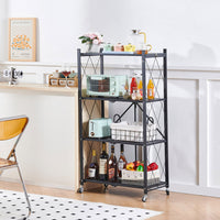 (Net) Folding Shelf 4-Tier Storage Shelves with Wheels Heavy Duty Shelving Unit Metal Shelves Organizer Rack for Kitchen, Garage, Home, Office..