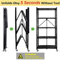 (Net) 5 Tier Storage Shelves  Foldable Storage Shelf Rack  Storage Shelving on Wheels for Kitchen Rolling Cart Garage Bathroom Organizer