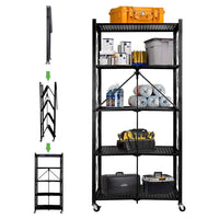(Net) 5 Tier Storage Shelves  Foldable Storage Shelf Rack  Storage Shelving on Wheels for Kitchen Rolling Cart Garage Bathroom Organizer