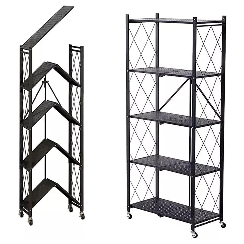(Net) 5 Tier Storage Shelves  Foldable Storage Shelf Rack  Storage Shelving on Wheels for Kitchen Rolling Cart Garage Bathroom Organizer