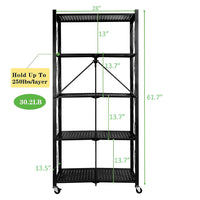 (Net) 5 Tier Storage Shelves  Foldable Storage Shelf Rack  Storage Shelving on Wheels for Kitchen Rolling Cart Garage Bathroom Organizer