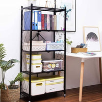 (Net) 5 Tier Storage Shelves  Foldable Storage Shelf Rack  Storage Shelving on Wheels for Kitchen Rolling Cart Garage Bathroom Organizer