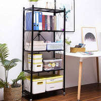 (Net) 5 Tier Storage Shelves  Foldable Storage Shelf Rack  Storage Shelving on Wheels for Kitchen Rolling Cart Garage Bathroom Organizer