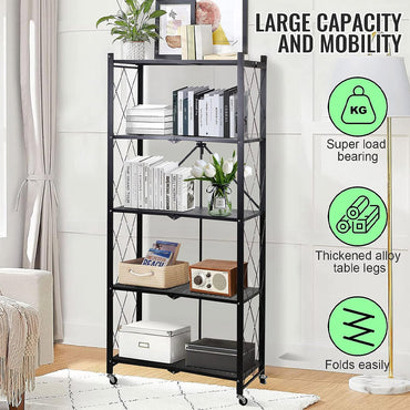 (Net) 5 Tier Storage Shelves  Foldable Storage Shelf Rack  Storage Shelving on Wheels for Kitchen Rolling Cart Garage Bathroom Organizer