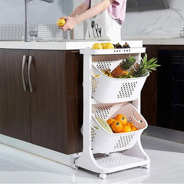 (Net) 4 Layers Kitchen Vegetable Shelf Landing  Fruit Basket Seasoning Toy Storage  With Wheels