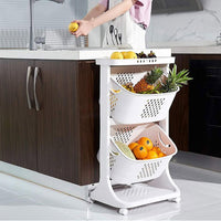 (Net) 4 Layers Kitchen Vegetable Shelf Landing  Fruit Basket Seasoning Toy Storage  With Wheels