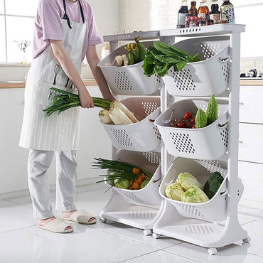 (Net) 5 Layers Kitchen Vegetable Shelf Landing  Fruit Basket Seasoning Toy Storage  With Wheels