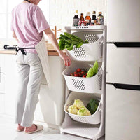 (Net) 5 Layers Kitchen Vegetable Shelf Landing  Fruit Basket Seasoning Toy Storage  With Wheels