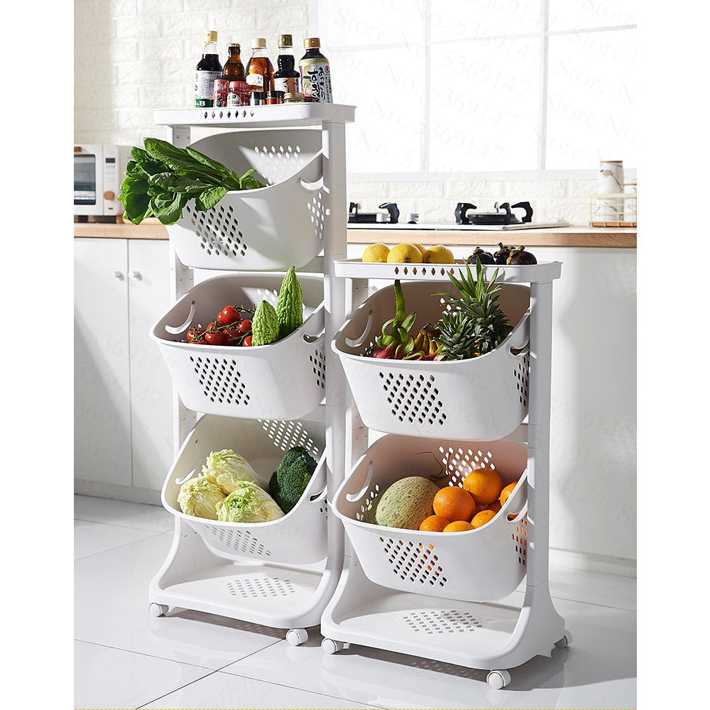 (Net) 5 Layers Kitchen Vegetable Shelf Landing  Fruit Basket Seasoning Toy Storage  With Wheels