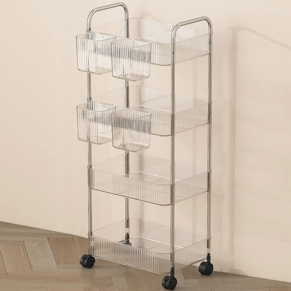 (Net) 4 Layer Household Kitchen Transparent Storage Rack Simple Mobile Trolley Bathroom Storage Organizers Home Furniture