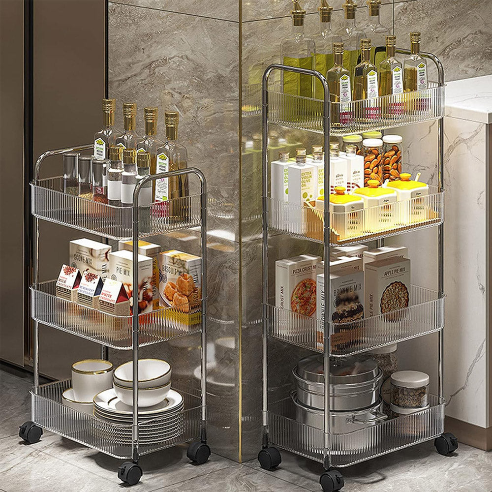 (Net) 4 Layer Household Kitchen Transparent Storage Rack Simple Mobile