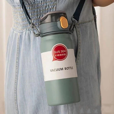 (Net) Stainless Steel Thermal Water Bottle - 600ML Wide Mouth with Handle